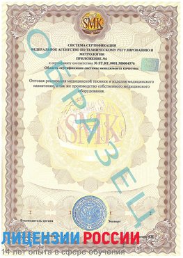 Образец сертификата соответствия (приложение) Краснознаменск Сертификат ISO 13485